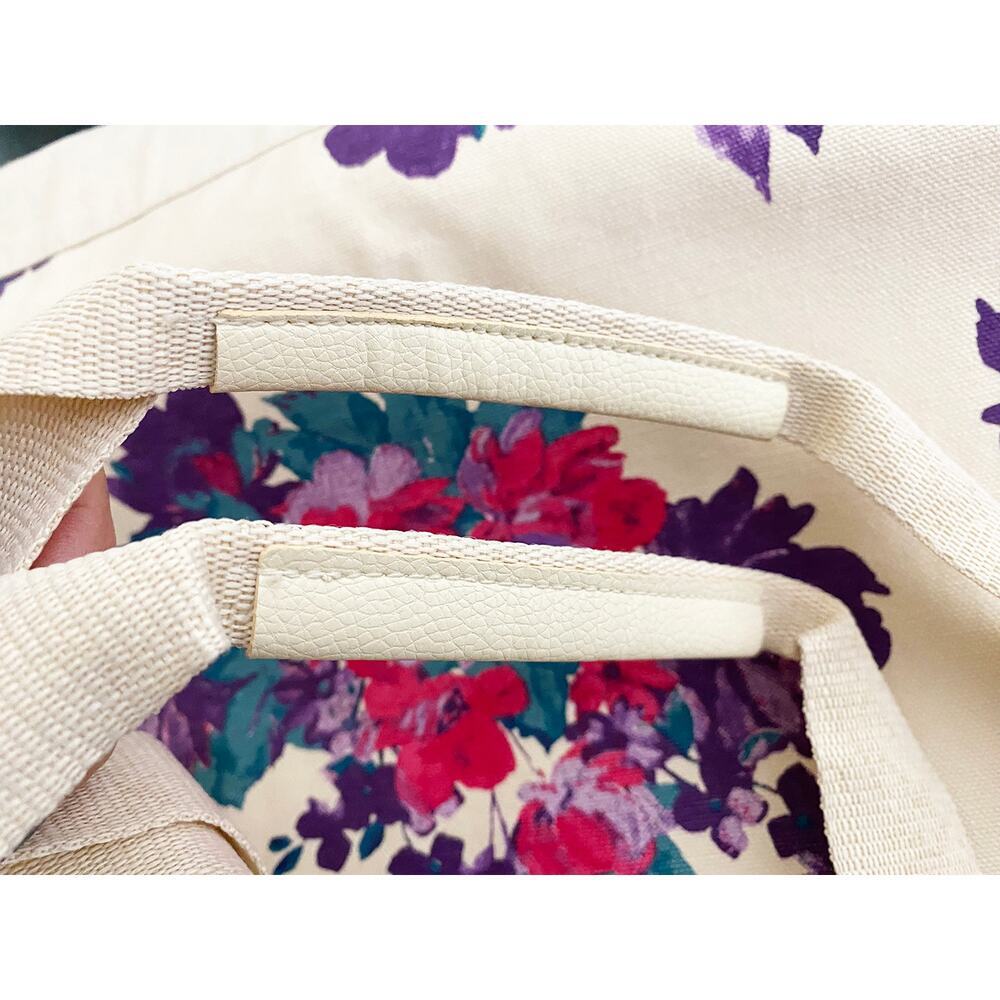 Soft Surroundings Dual Strap Canvas Bag Shoulder Strap Purple Floral Print NWOT - Picture 6 of 9